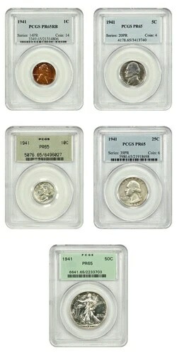 1941年 プルーフセット 1C-50C PCGS PR65 (合計5枚) - プルーフセット