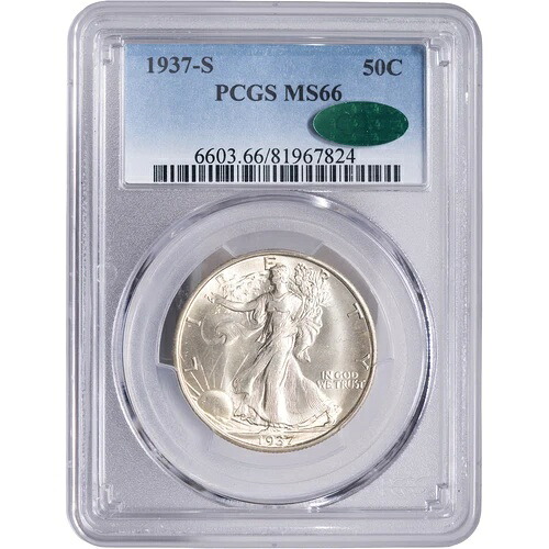 1937-S 50セント ウォーキング・リバティ・ハーフドル ~ PCGS MS66、CACステッカー付き