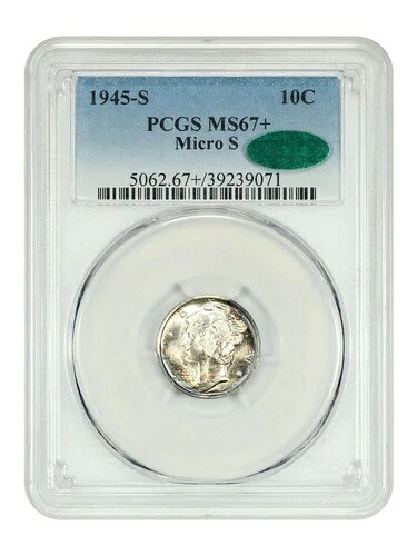 1945-S 10C PCGS/CAC MS67+ (マイクロS) - マーキュリーダイム