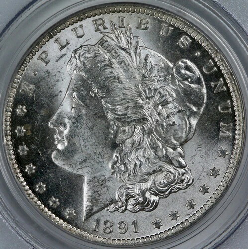 1891年 CC モルガン シルバー ダラー $1 PCGS CAC MS62 スピッティング イーグル バラエティ