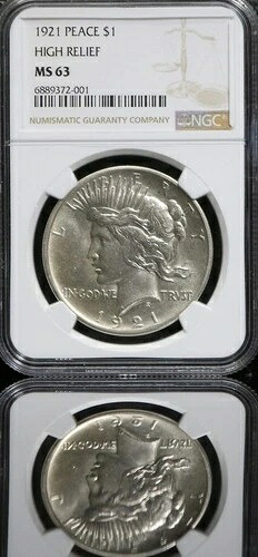 1921年 ピースシルバー NGC MS 63 高浮き彫り ~ キーデート 1年タイプコイン