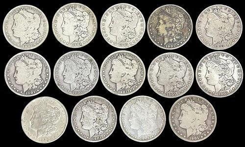 1901年と1901年Sモーガン1ドルフロリダホードコイン14枚ロット必ずお読みください*