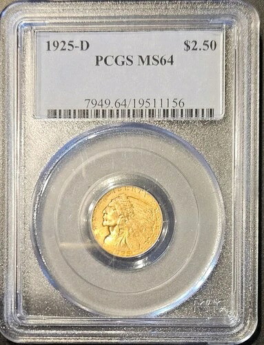 1925-D MS64 2.50ドル インディアンヘッドクォーターイーグル金貨 * PCGS