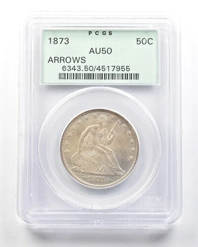 1873年 シーティングリバティハーフダラーアローズ AU50 PCGS OGH PQ *1814