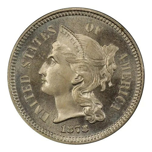 1878-P 3セントニッケル PCGS PR64 CAC プルーフ｜WORLD RESOURCE【QUEEN店】