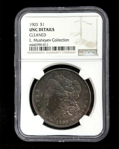 1903-P モルガン銀貨 NGC UNC 詳細クリーニング済み ナチュラルレインボートーン #1198