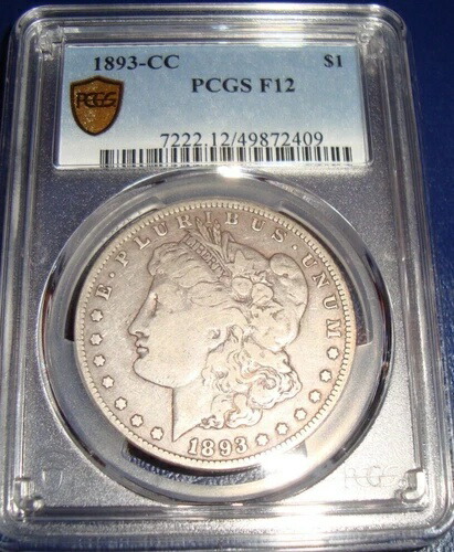 1893-CC モーガン シルバードル PCGS F 12 (409) 金メッキ 677,000枚 鋳造