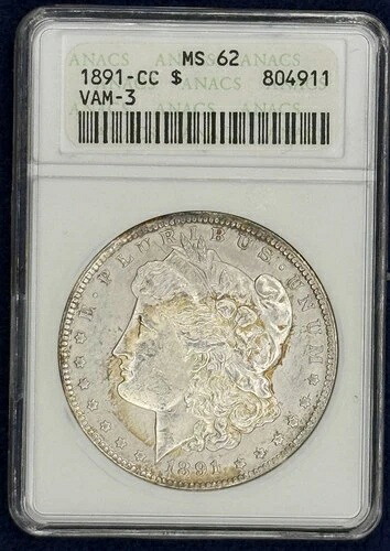 1891-CC 1ドルモルガン銀貨 MS62 ソープボックス スピッティングイーグル トップ100 VAM-3