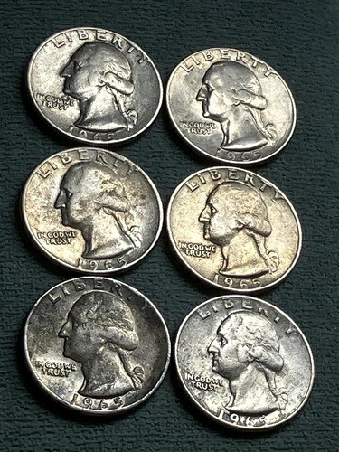 1965年 ミントマークなし 6枚のクォーター硬貨に複数のエラーあり 他の出品物と比べてお買い得