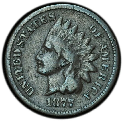1877 年インディアンヘッド ペニー VF の詳細 - 小さな傷あり、非常に魅力的な一品!