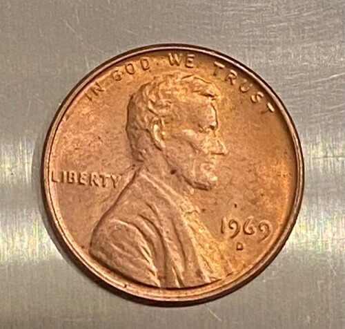 1969年 D リンカーン ペニー。未流通、未鑑定の米国コイン。非常に美しい「希少」コイン