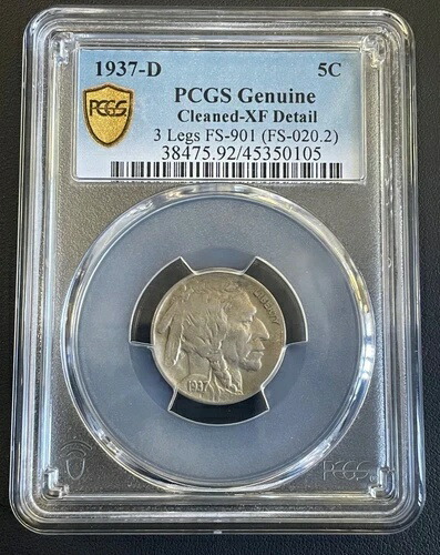 1937-D 3本脚バッファローニッケル PCGS XF、キーデート、再提出候補