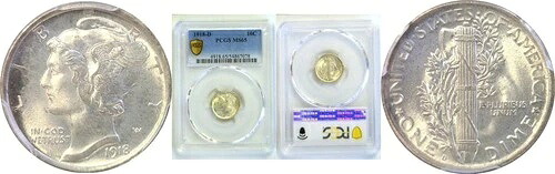 1918-D 10セント マーキュリーダイム PCGS MS-65