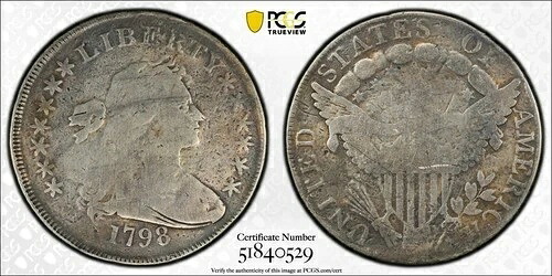 1798年 大型鷲のドレープ胸像 銀貨 $1 PCGS G 詳細 - ダメージあり 218,350円