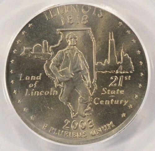 2003-P イリノイ 25セント硬貨 ニッケル板に刻印 PCGS MS64|WORLD RESOURCE【QUEEN店】