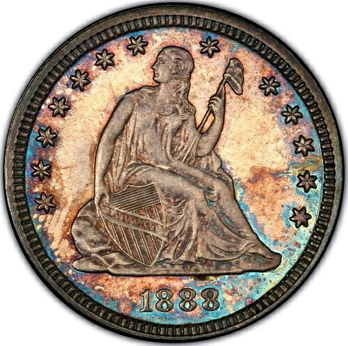リバティ・シーテッド・クォーター 1888年 PCGS プルーフ63！超美品！素晴らしい経年変化！