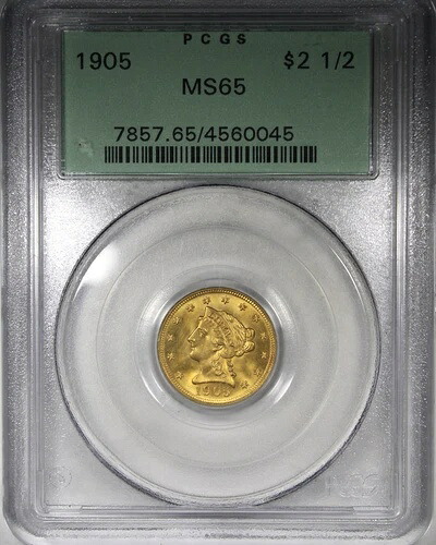 1905年 2.5ドル金貨 リバティクォーターイーグル PCGS MS65 OGH オールドグリーンホルダー