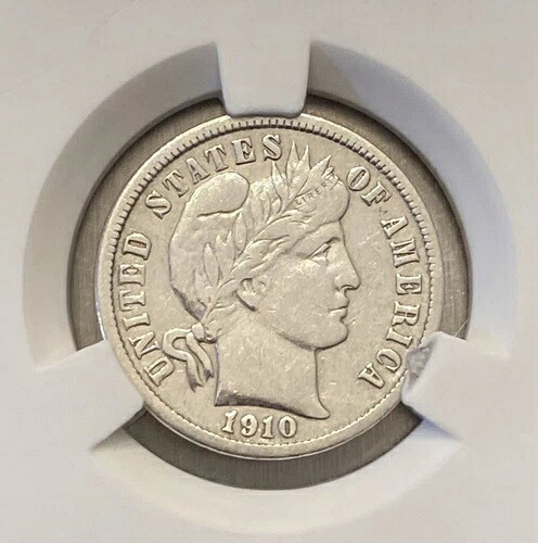 1910年 D バーバー・ダイム銀貨。未流通、未鑑定の米国コイン。造幣局のエラー日付入り｜WORLD RESOURCE【QUEEN店】