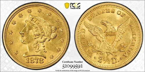1878-S 2.50ドル金貨 リバティヘッドクォーターイーグル PCGS MS-63｜WORLD RESOURCE【QUEEN店】