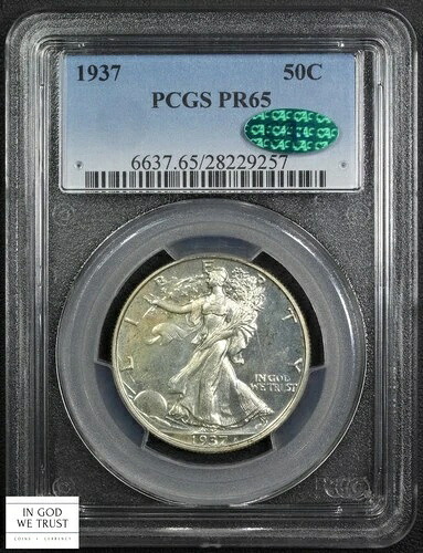 1937年 プルーフ ウォーキング リバティ シルバー ハーフ ドル 50セント PCGS PR 65 CAC