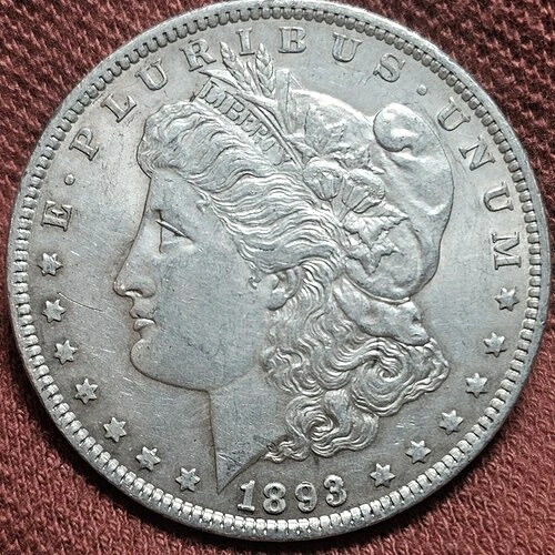 1893年 モルガン・ダラー銀貨 AU 非常に美品 良質な日付コイン