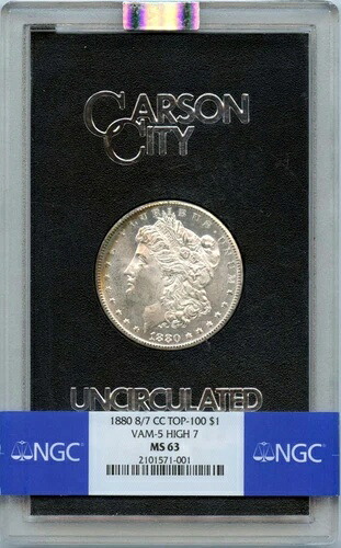 1880年 8/7-CC TOP-100 モルガン・ダラー VAM-5 HIGH 7 S$1 NGC MS63|WORLD RESOURCE【QUEEN店】