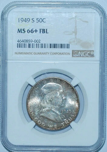 1949 S NGC MS66+FBL フルベルライン フランクリン ハーフダラー ミントセット トーン