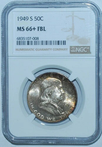 1949 S NGC MS66+FBL フルベルライン フランクリン ハーフダラー ミントセット トーン