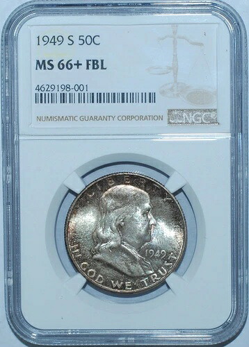 1949 S NGC MS66+FBL フルベルライン フランクリン ハーフダラー ミントセット トーン