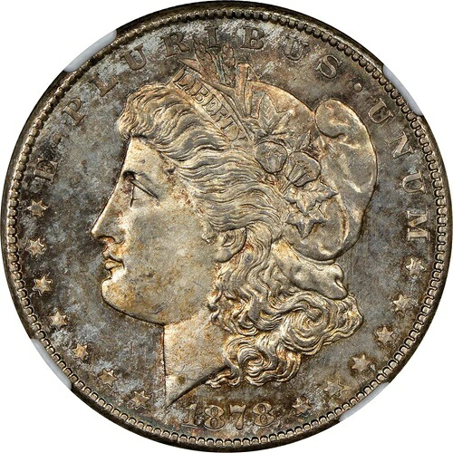 1878-S 1 ドル モルガン ダラー NGC MS66 驚くべき斑点のあるオレンジ色の金色調!