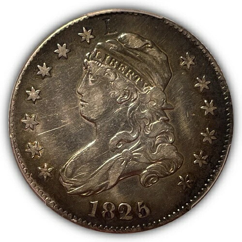 PCGS XF 1825/4/(2) L カウンタースタンプ キャップドバスト クォーターコイン、詳細 #23775