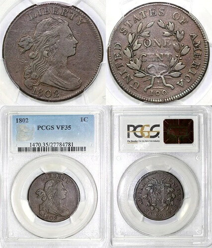 1802年 1セント ドレープバスト ラージセント PCGS VF 35
