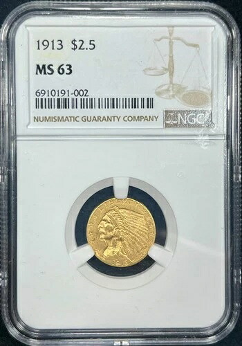 1913 NGC MS63 $2.50 金インディアン、良品