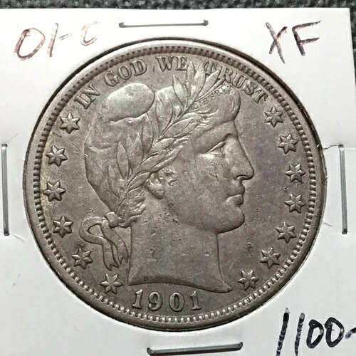 1901-O XF バーバー ハーフドル フルリバティとバンド タフ デイト