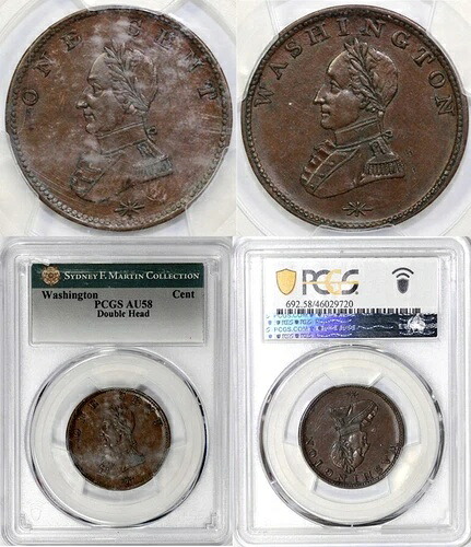1783年 ダブルヘッド ワシントン植民地銅貨 PCGS AU 58 EX; SYD MARTIN
