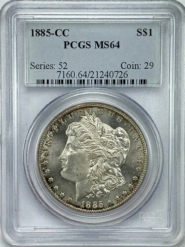 1885-CC モーガン シルバー ドル PCGS MS64 **セミプルーフ**