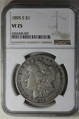 1895-S $1 NGC VF25 モルガン銀貨、ミス・リバティ・ヘッド・ドル