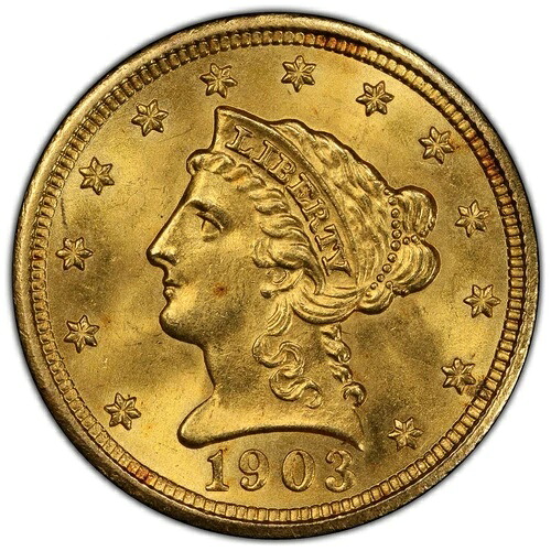 1903 年 $2.50 リバティ ヘッド クォーター イーグル ? PCGS MS65 ? 宝石未流通金貨!