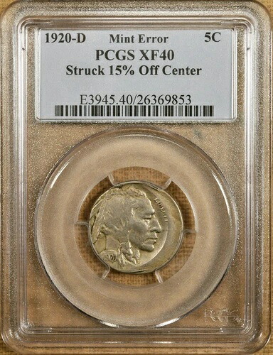 1920-D PCGS XF40 バッファロー ニッケル - センターより 15% オフ - 希少!!!