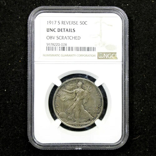 1917-S 裏面 50セント ウォーキング リバティ ハーフ ドル - NGC UNC 詳細/傷あり