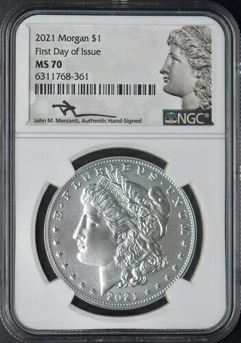 2021年 モルガン銀貨 - NGC MS70 FDOI - メルカンティ署名入り - ?COINGIANTS?