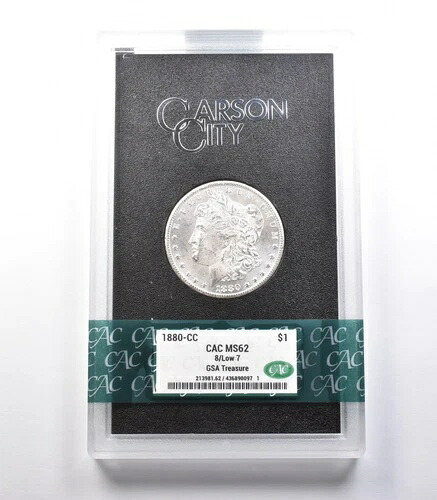 1880-CC モルガン銀貨 8/Low 7 GSA MS62 CAC CACg トレジャーズ *9804