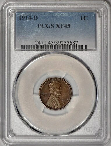 1914-D リンカーン 1 セント 1 セント ペニー PCGS XF45 - オリジナル!