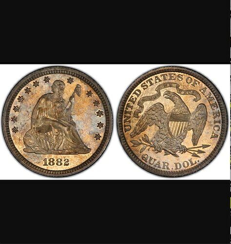 1882 PCGS PR64 ?? 発行枚数 15,200枚 + プルーフ 1100枚 ?? $1,325 PCGS PG? 着席型クォーターコイン ?