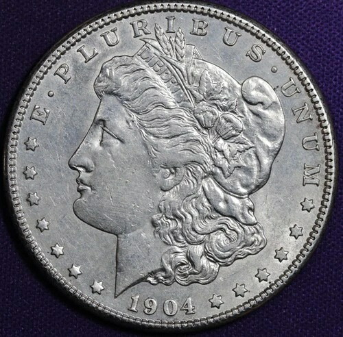 1904年頃のモルガン銀貨。AU-UNC。208535