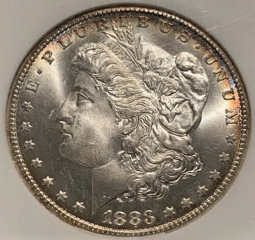 1883-CC モルガン銀貨 $1 NGC MS 66 希少高品位キー日付カラートーニング