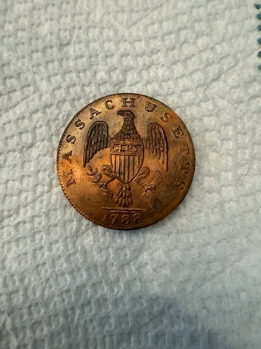 1788年 マサチューセッツ セント コロニアル銅貨 1セント - 初期コロニアルコイン??