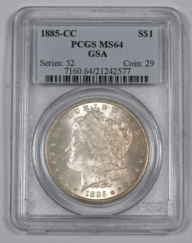 1885-CC 1ドル銀モルガンドル PCGS MS64 カーソンシティ造幣局 GSA ホード