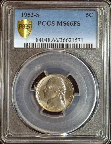 1952-S ジェファーソンニッケル PCGS MS66 FS ゴールドシールド - 画像付き - 美しい色調