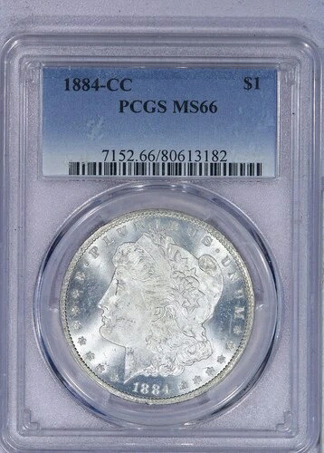 1884-CC モーガン シルバー ダラー $1 PCGS MS66 - 派手なホワイト コイン!